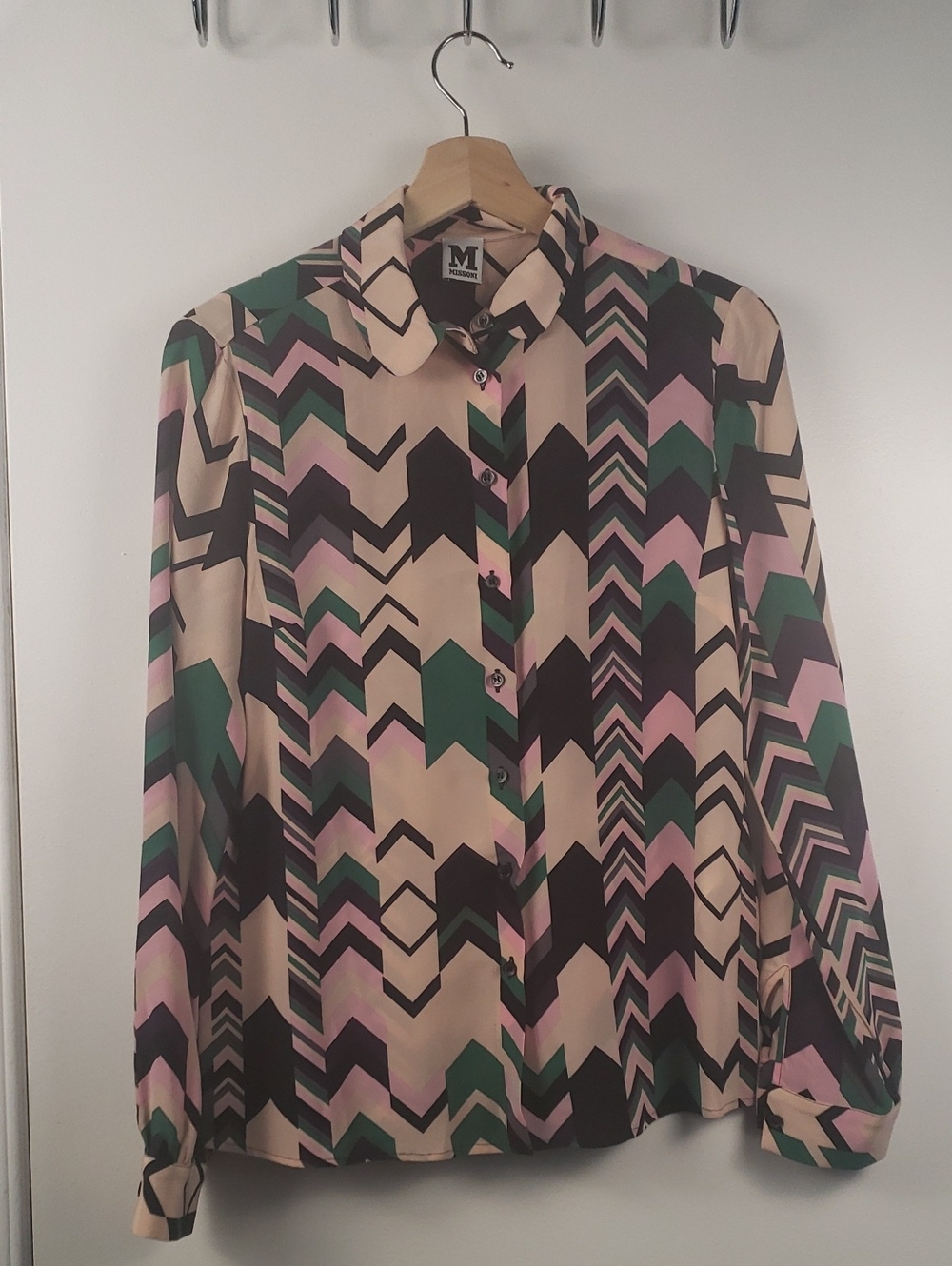 MISSONI Zigzag Bitton Diwn Blouse Silk Size 42
